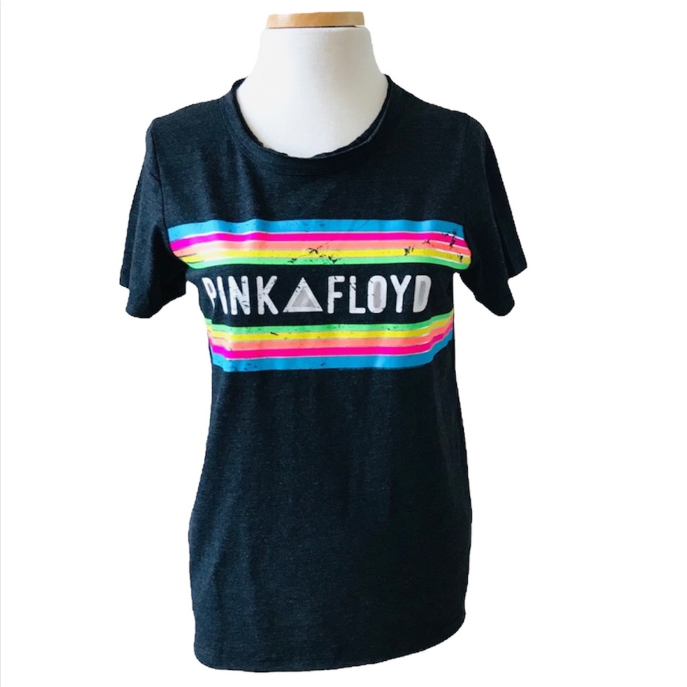 Chaser Pink Floyd Rainbow Stripe Neon Graphic Band T Shirt Gray Black Size S NWT